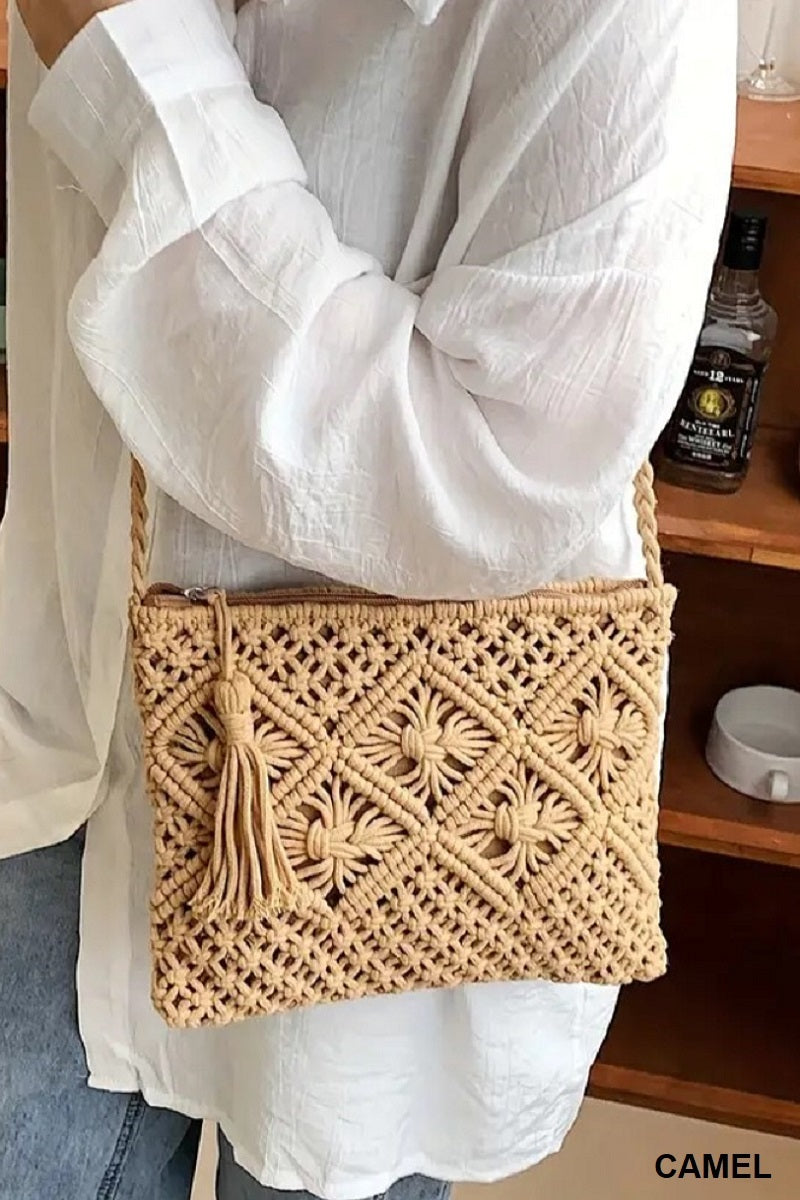woven boho tassel crochet purse