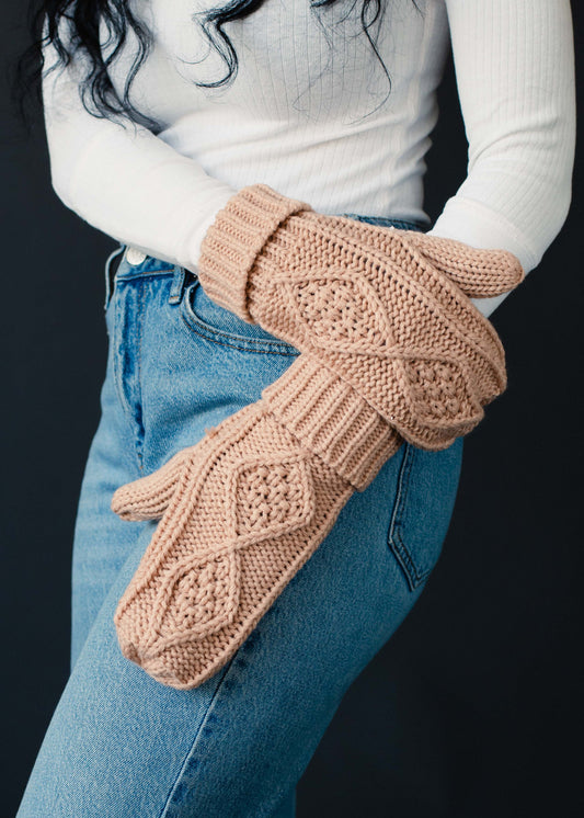 Peach Fuzz Cable Knit Mittens