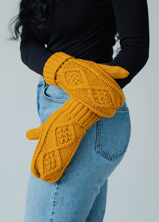 Mustard Cable Knit Mittens
