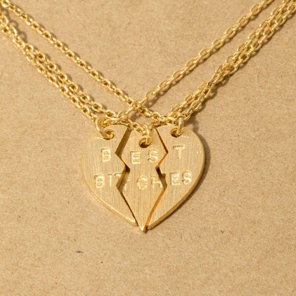 Best Bitches Heart Pendant Necklace Set