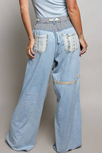 Stripe Patch High Rise Wide Leg Twill Pants