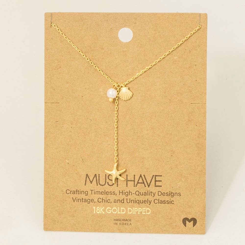 Gold Dipped Star Fish Sea Shell Y Necklace