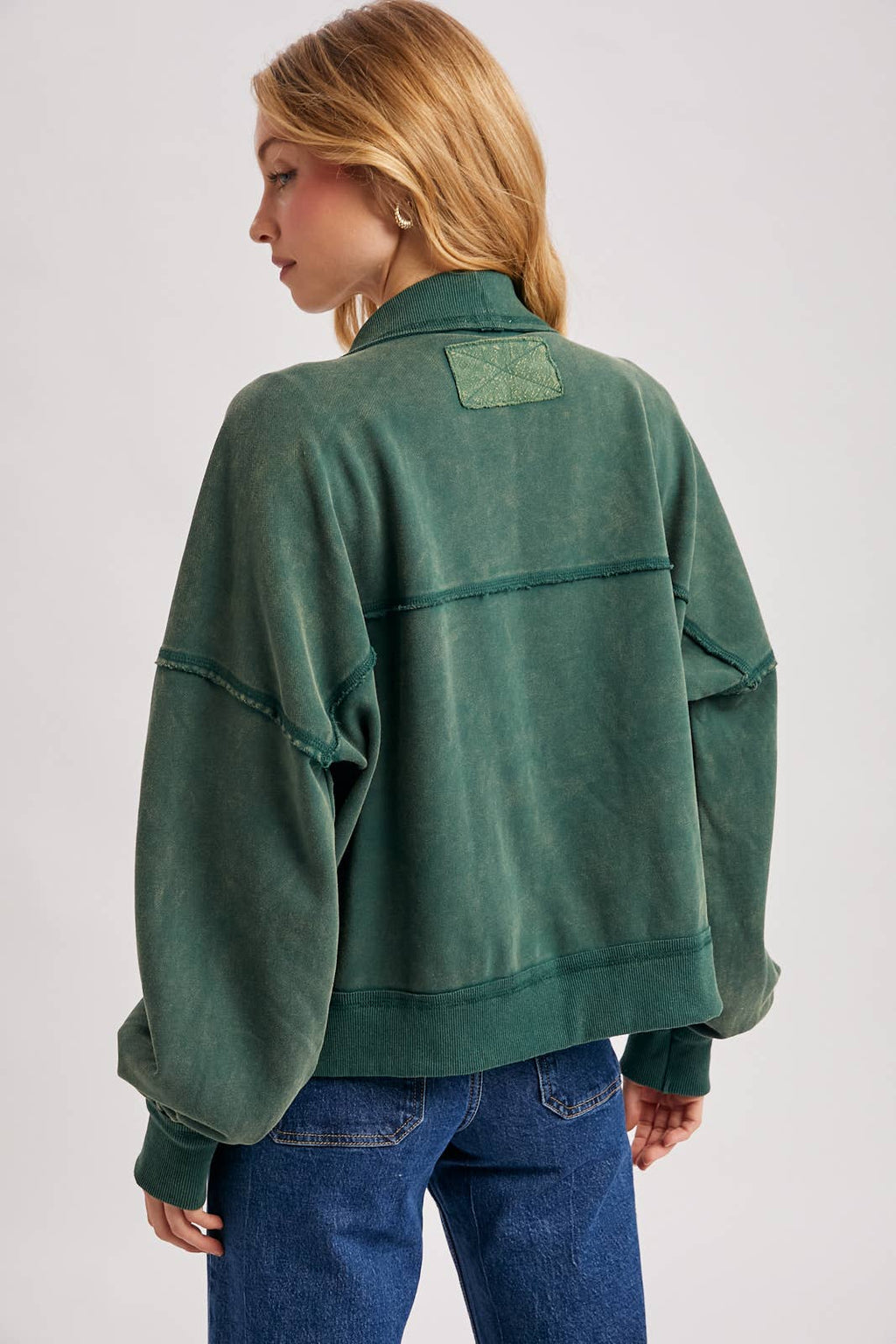 WASHED COLLARLESS OPEN FRONT CARDIGAN