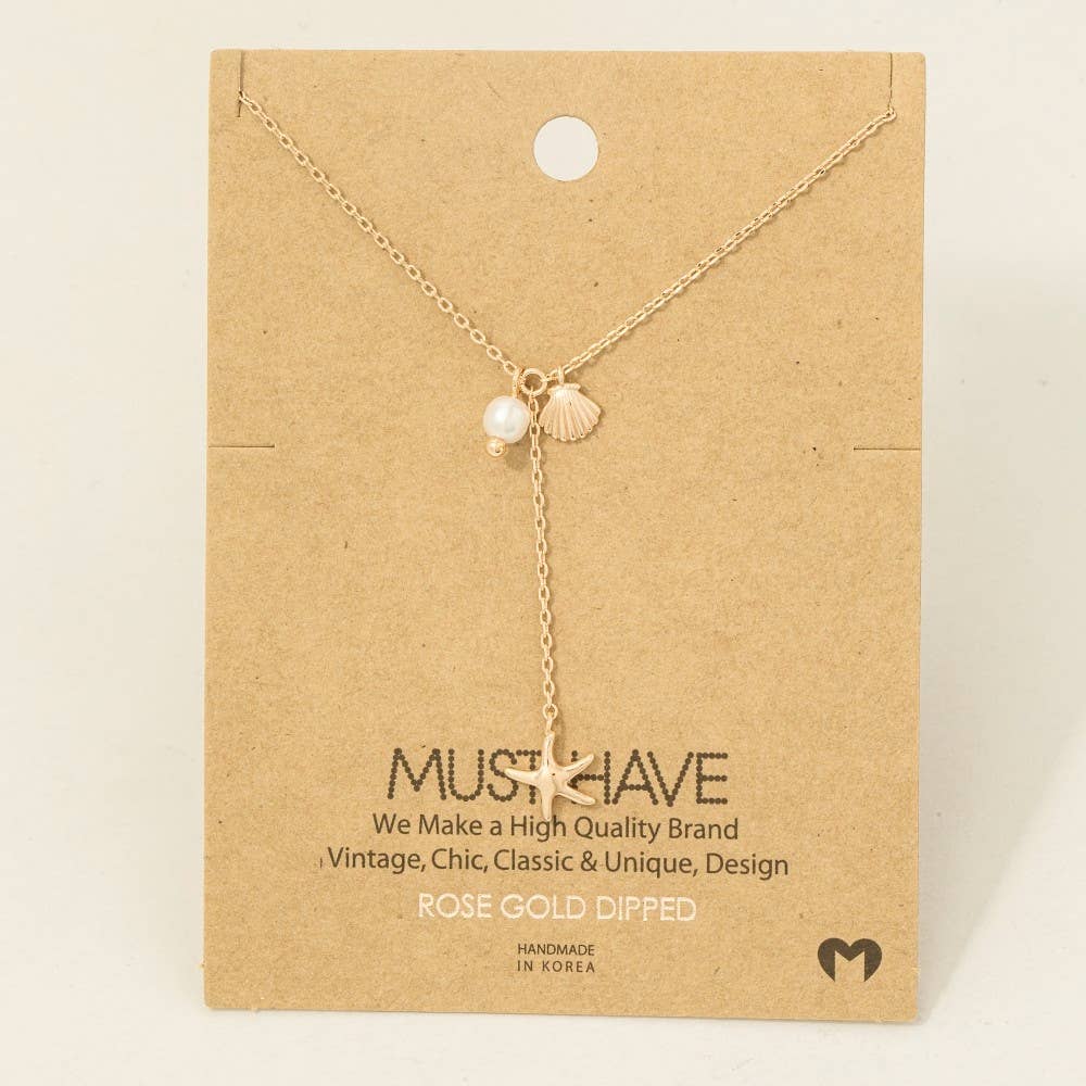 Gold Dipped Star Fish Sea Shell Y Necklace