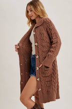 BUTTON DOWN CABLE KNIT SWEATER CARDIGAN