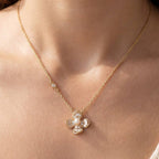 14K Gold Dipped Cz Pearl Flower Necklace