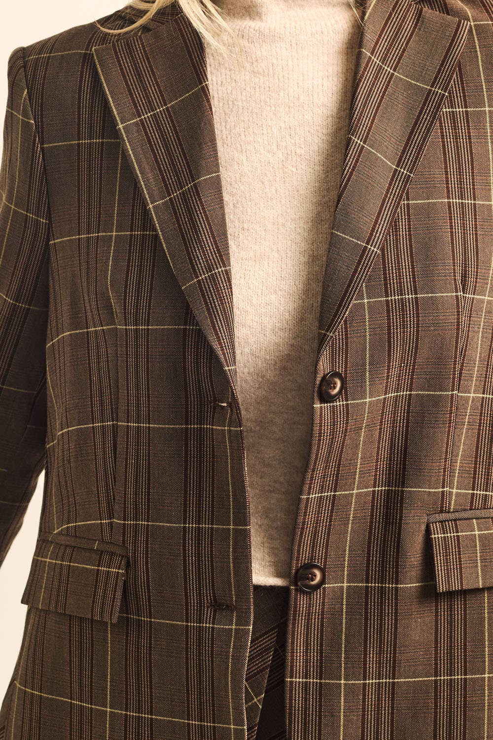 Plaid Oversized Two-Button Blazer Jacket