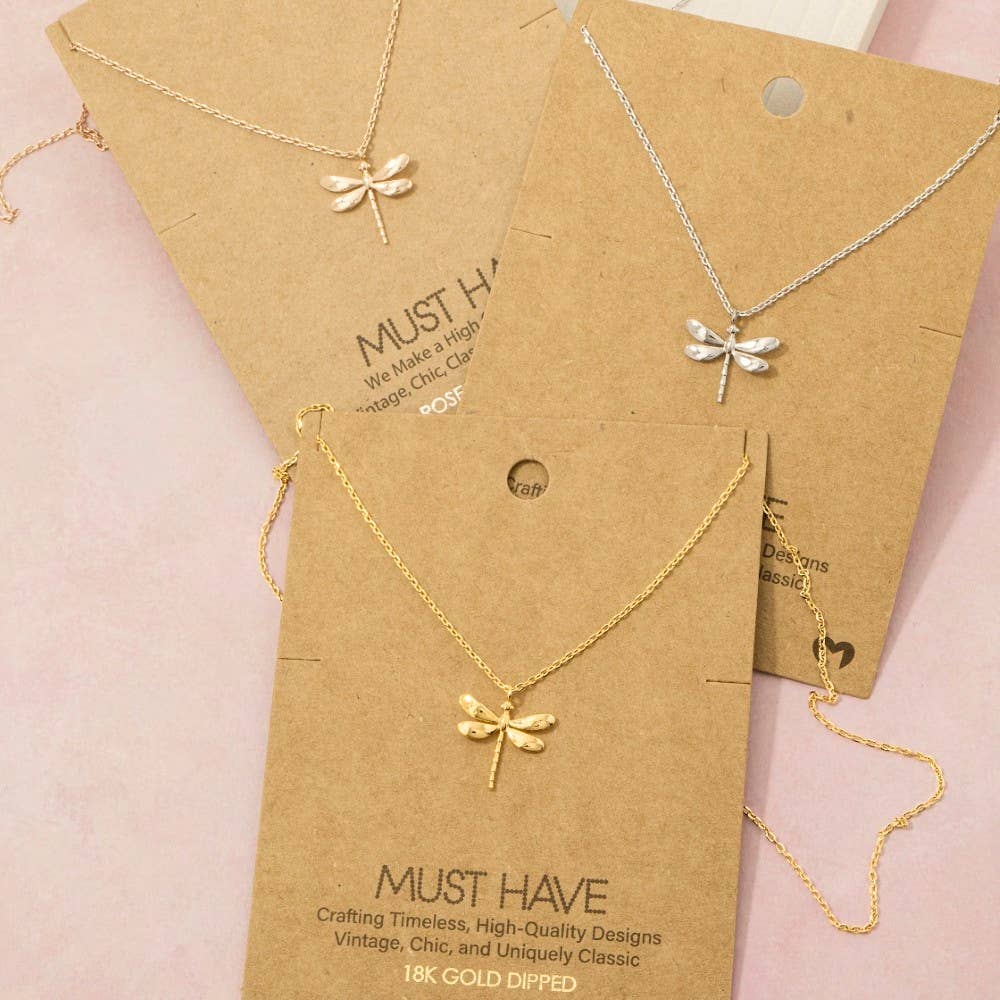 Gold Dipped Dragonfly Pendant Necklace