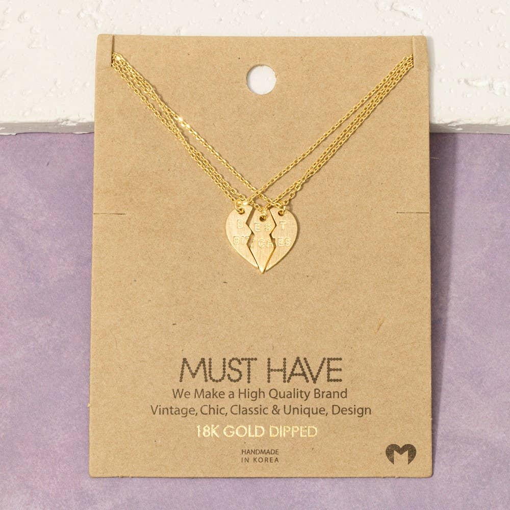 Best Bitches Heart Pendant Necklace Set