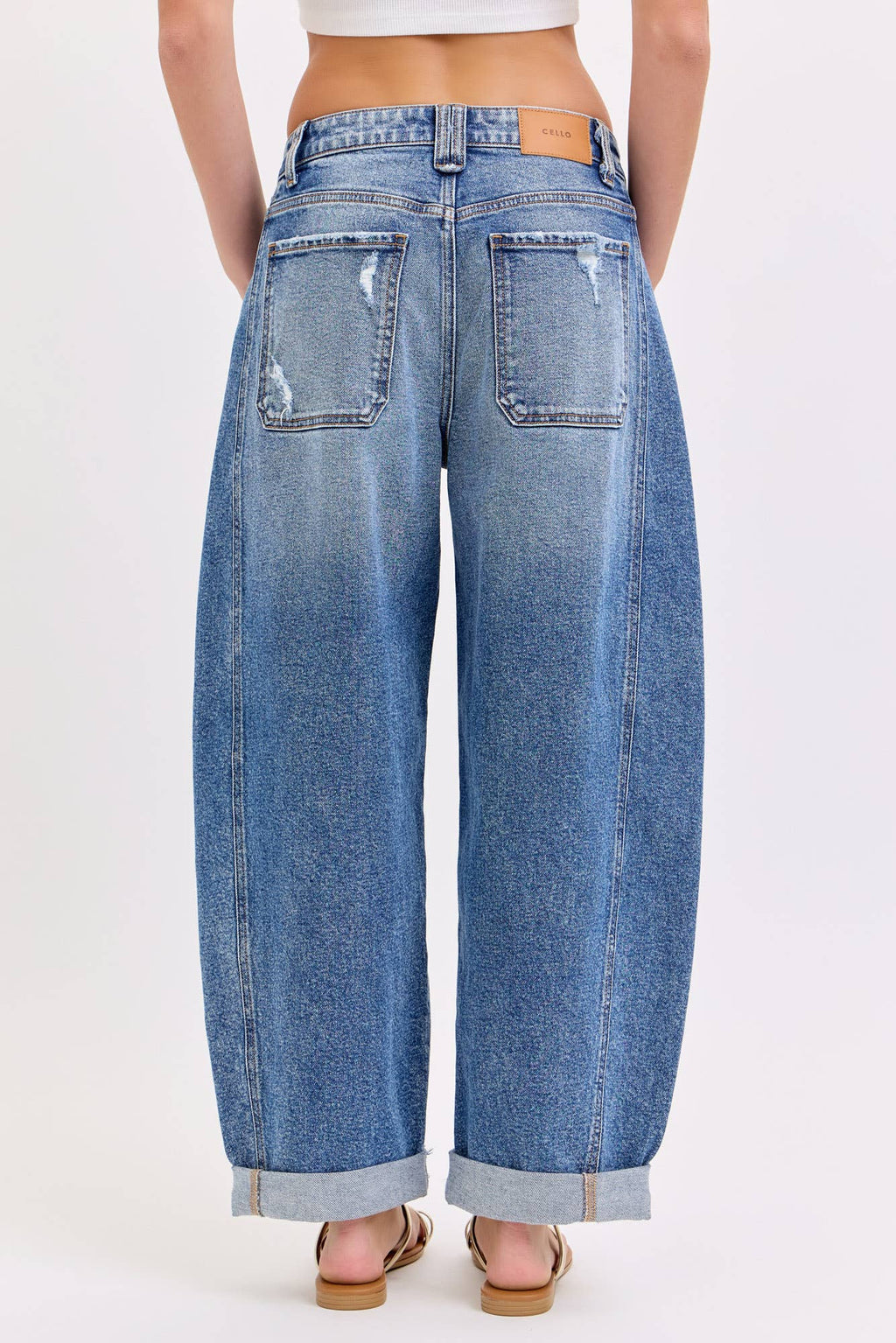 Mid Waist Barrel Leg with Rolled Cuff