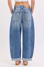 Mid Waist Barrel Leg with Rolled Cuff