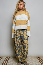 Striped Pattern Chenille Sweater Long Sleeve Mock Neck Top