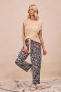 Mineral Washed Denim Ditsy Printed Braided Waist