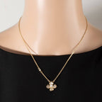 14K Gold Dipped Cz Pearl Flower Necklace