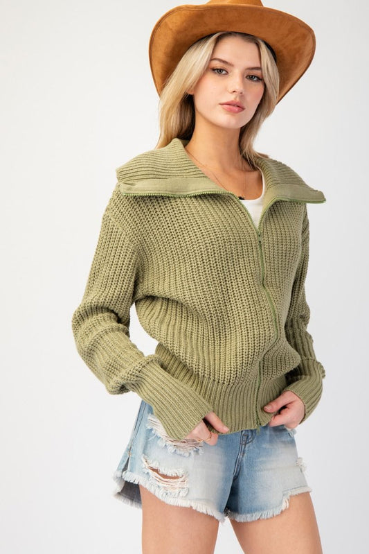 Knitted Zip Up Sweater Cardigan