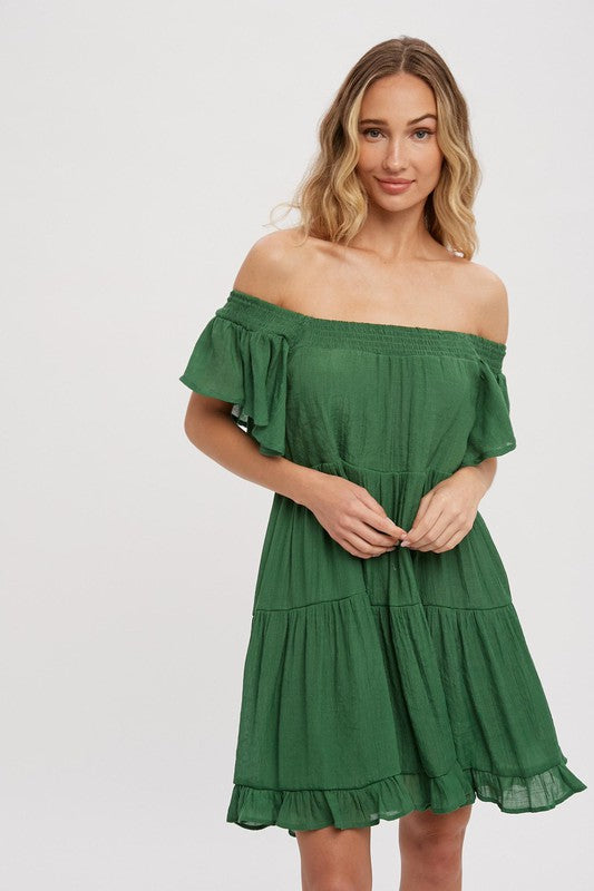 On or Off the Shoulder tiered babydoll dress