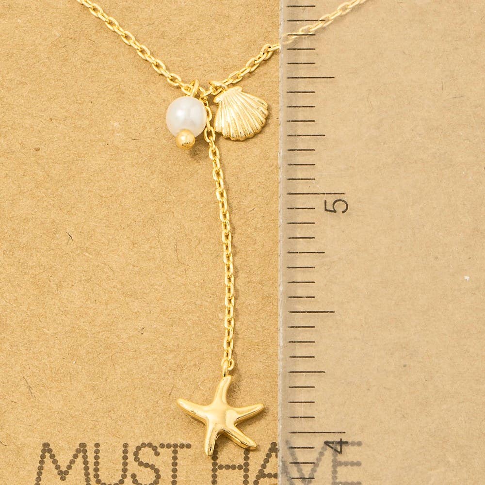 Gold Dipped Star Fish Sea Shell Y Necklace