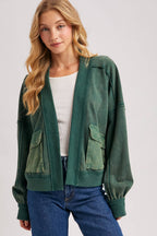 WASHED COLLARLESS OPEN FRONT CARDIGAN