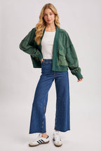 WASHED COLLARLESS OPEN FRONT CARDIGAN
