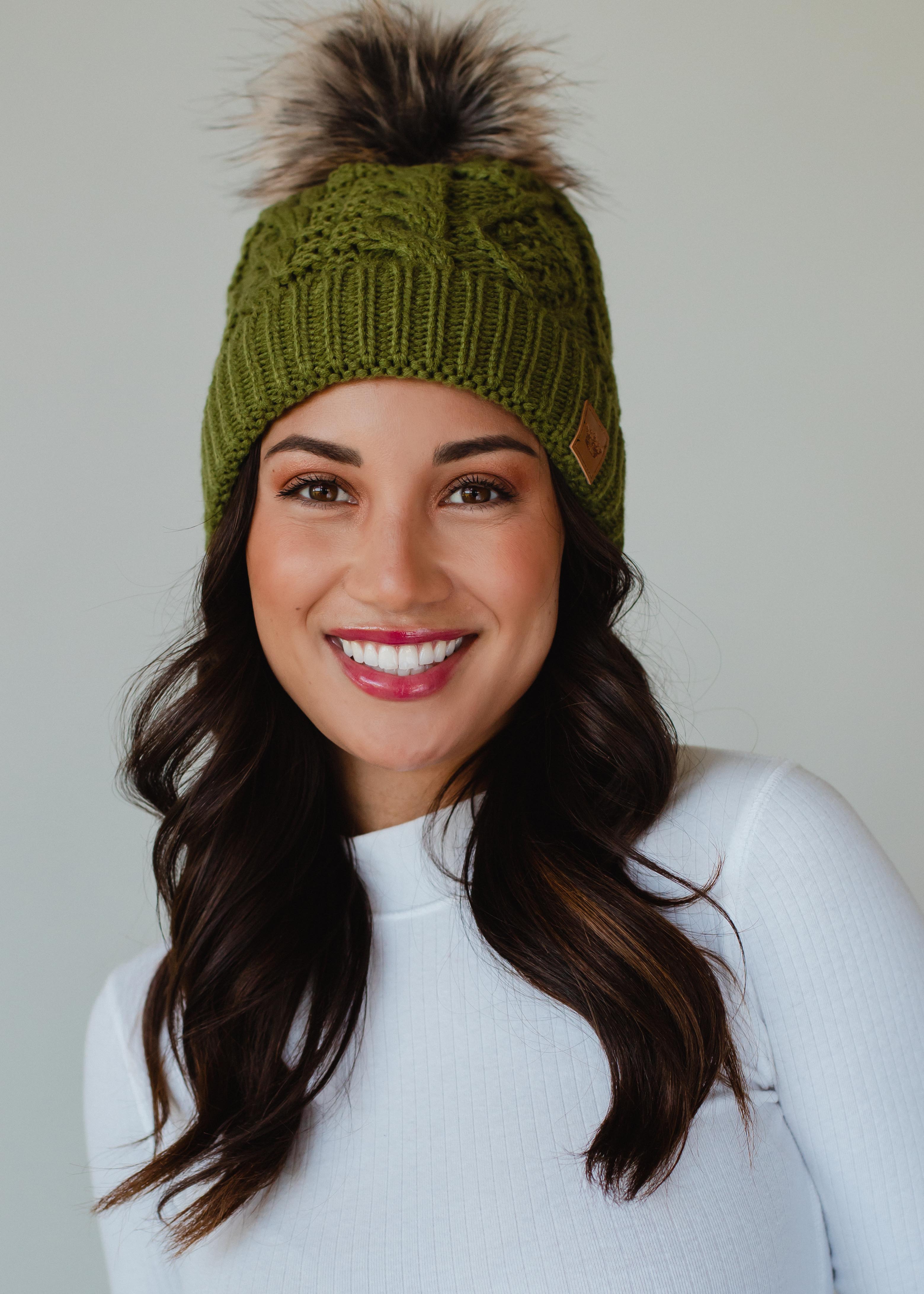 Olive Cable Knit Hat