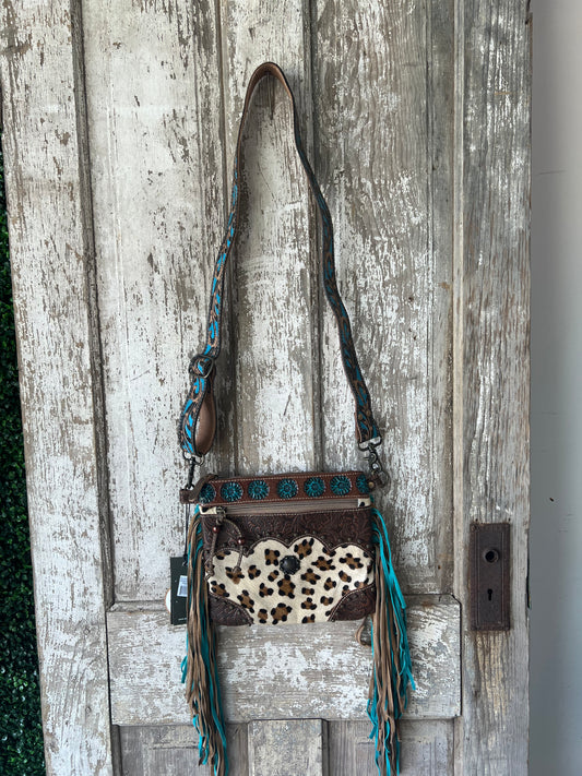 Fringe Hairon Handtooled cheetah purse