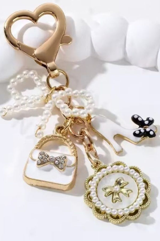 Pearl Bow, Heel and Handbag Purse Charm