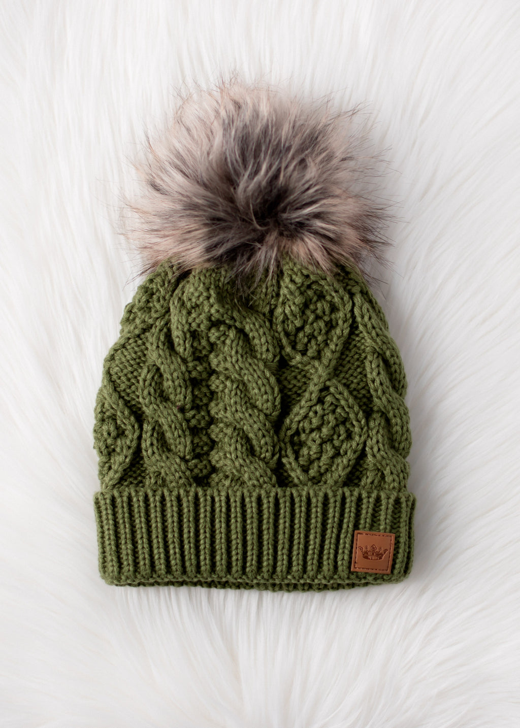 Olive Cable Knit Hat