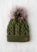 Olive Cable Knit Hat